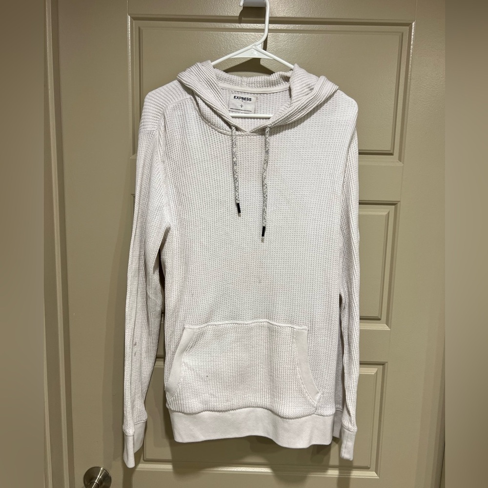 Distressed cream waffle hoodie